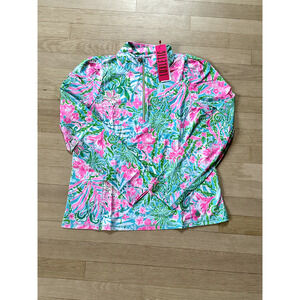Lilly Pulitzer Luxletic Niccola Mesh Top, Amalfi Blue Leaf It Wild, Sz Lg, NWT